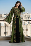 Green Floral Embroidery Silk Fashion Dress