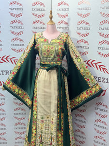 The Green & Cream Palestinian Tatreez Thobe Heritage Elegance Embroidered Dress