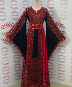 Load image into Gallery viewer, Red Embroidered Palestinian Thobe with Matching Embroidered Belt
