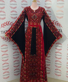 Red Embroidered Palestinian Thobe with Matching Embroidered Belt