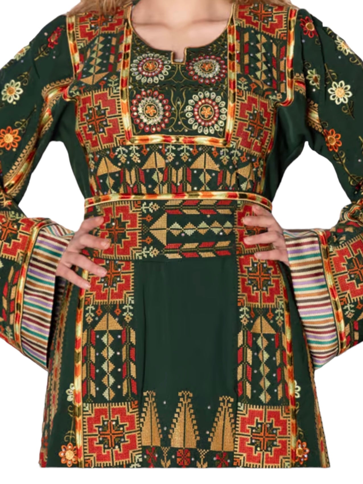 Green Malacca Embroidered Jordanian Palestinian Thoub Dress