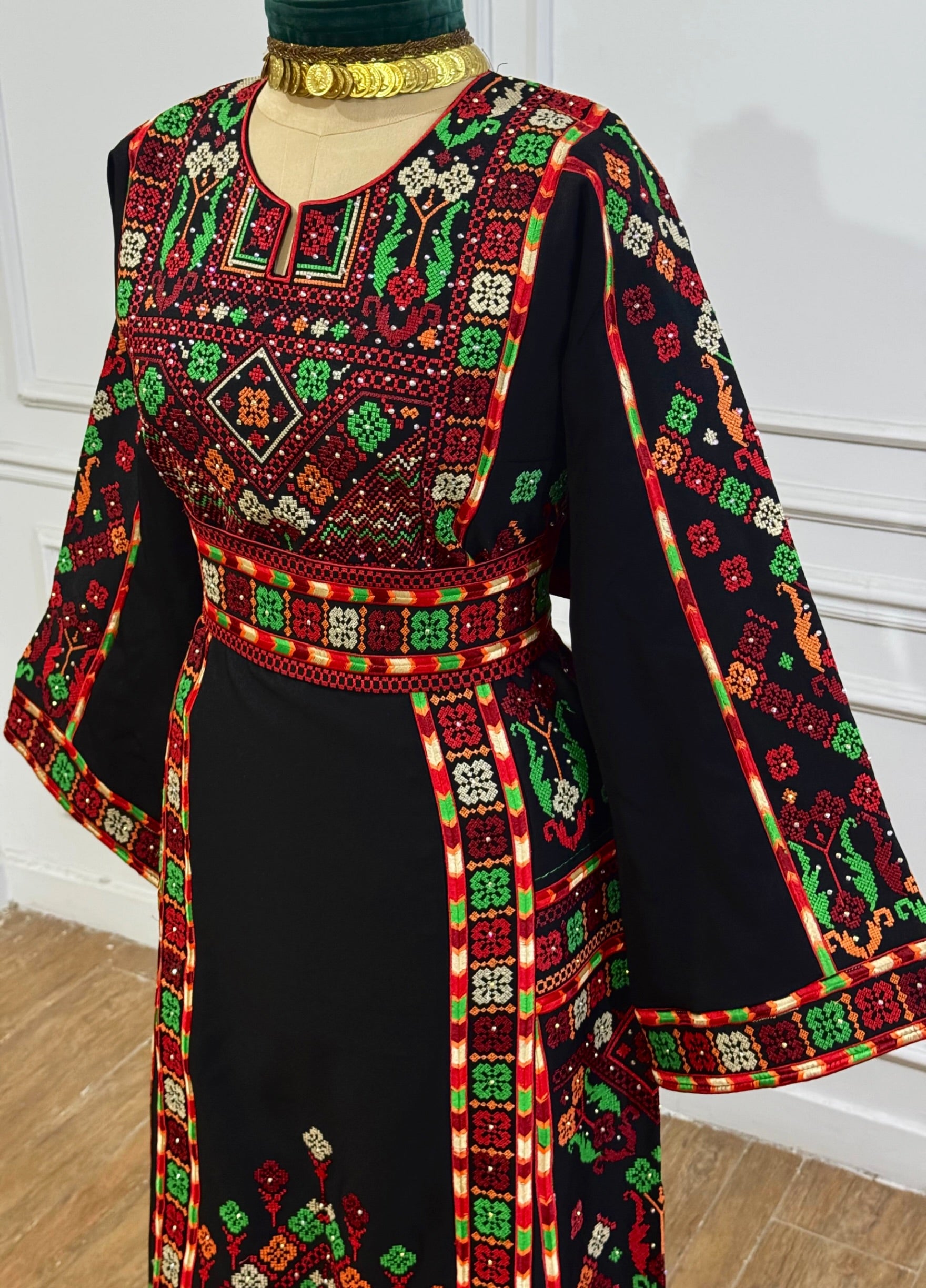 Elegant Black Thobe with Colorful Geometric Embroidery