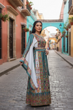 Green Thoub Embroidered Palestinian Featuring Wide Sleeve