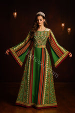 Load image into Gallery viewer, Majdalway Apple Green Embroidered Palestinian Fellahi Thobe
