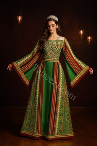 Majdalway Apple Green Embroidered Palestinian Fellahi Thobe