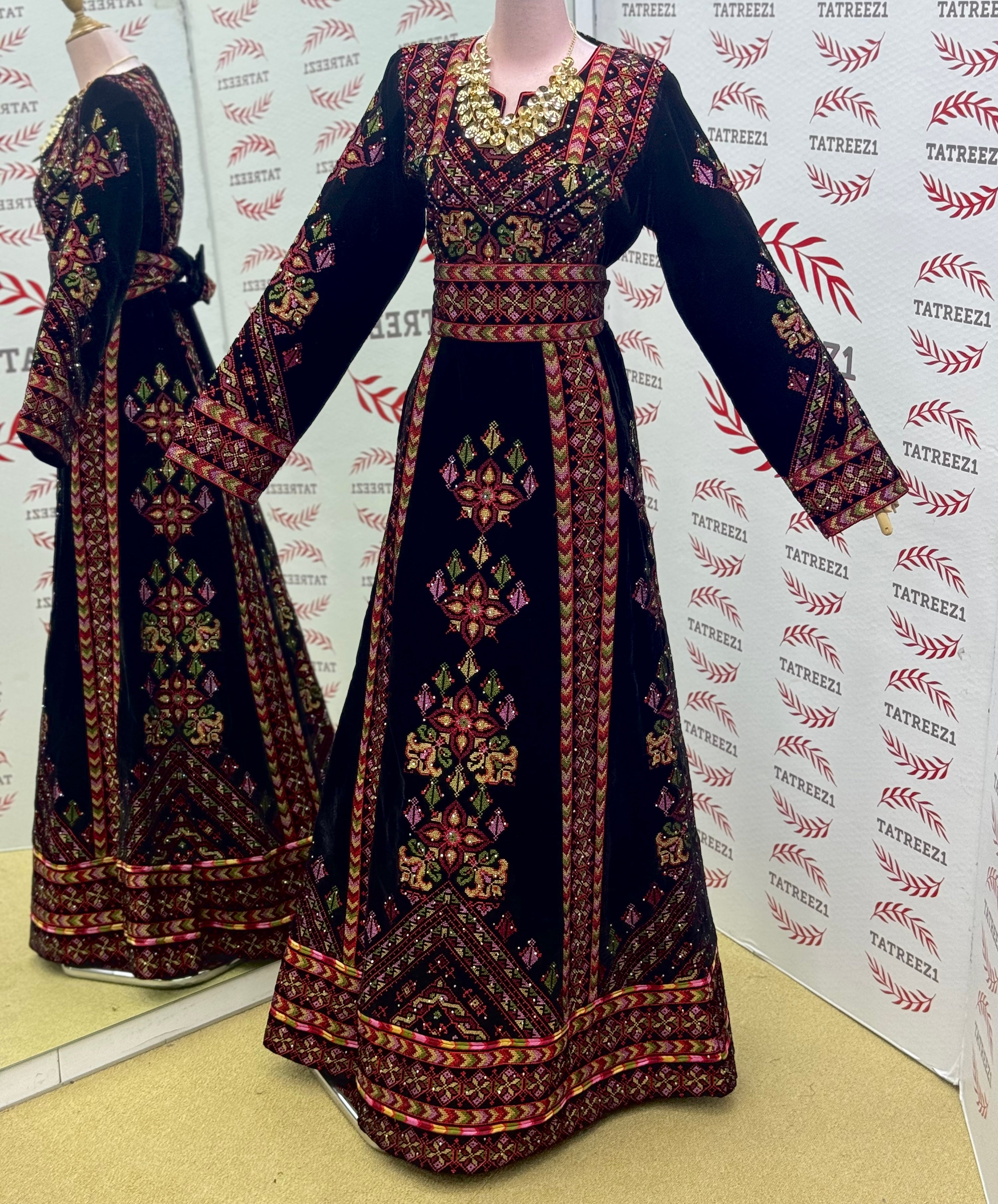 Black Velvet Embroidery Palestinian Fellahi Thobe