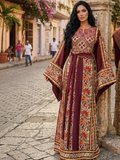 Red Fully Embroidered  Thoub Dress with Reversible Belt