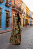 Green Glow Satin Bell Sleeve Thoub