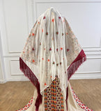Beige Majdalway Embroidered Palestinian Fellahi Thobe With Matching Headpiece & overskirt