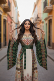 Jacquard-Embroidered Palestinian Thobe  Wide Sleeves