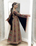 Black Wide Sleeve Golden Embroidered Palestinian Fellahi Thobe