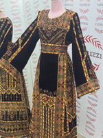 Load image into Gallery viewer, Golden Embroidery Silk Dark Brown Velvet Stone Thobe
