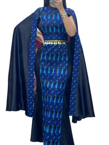 Blue/Black Dress Sleeve Drop Tatreez Elegant Beautiful Embroidery