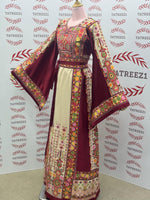 Load image into Gallery viewer, Beige Stunning Embroidery Traditional Embroidered Palestinian Fellahi Thobe
