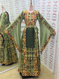 Green Glow Satin Bell Sleeve Thoub