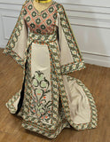 Green Embroidered Palestinian Fellahi Thobe With Matching Headpiece & overskirt
