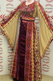 Luxury Traditional Palestinian Embroidered Dress Palestinian Thobe with Wide Sleeves and Belt