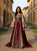 Load image into Gallery viewer, Maroon Malacca Silk Velvet Thoub with Stone Embroidery and Overskirt
