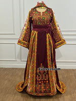 Load image into Gallery viewer, Burgundy Malacca Silk Thoub with Stone Embroidery and Overskirt
