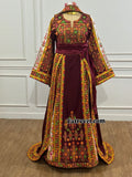 Burgundy Malacca Silk Thoub with Stone Embroidery and Overskirt