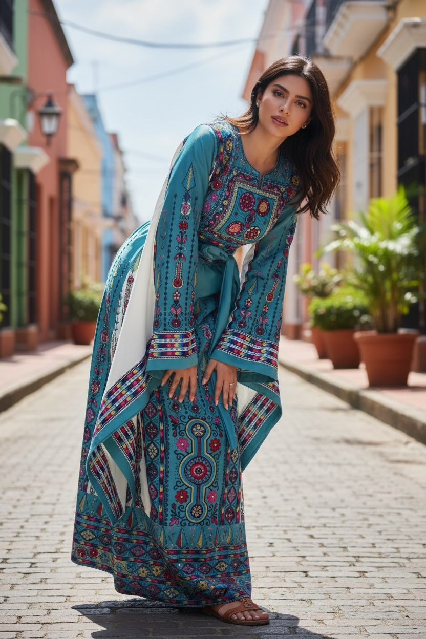 Blue Embroidery Traditional Palestinian Thobe