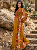 Qasab Mustard Gold Malacca Silk Velvet Thoub with Embroidery
