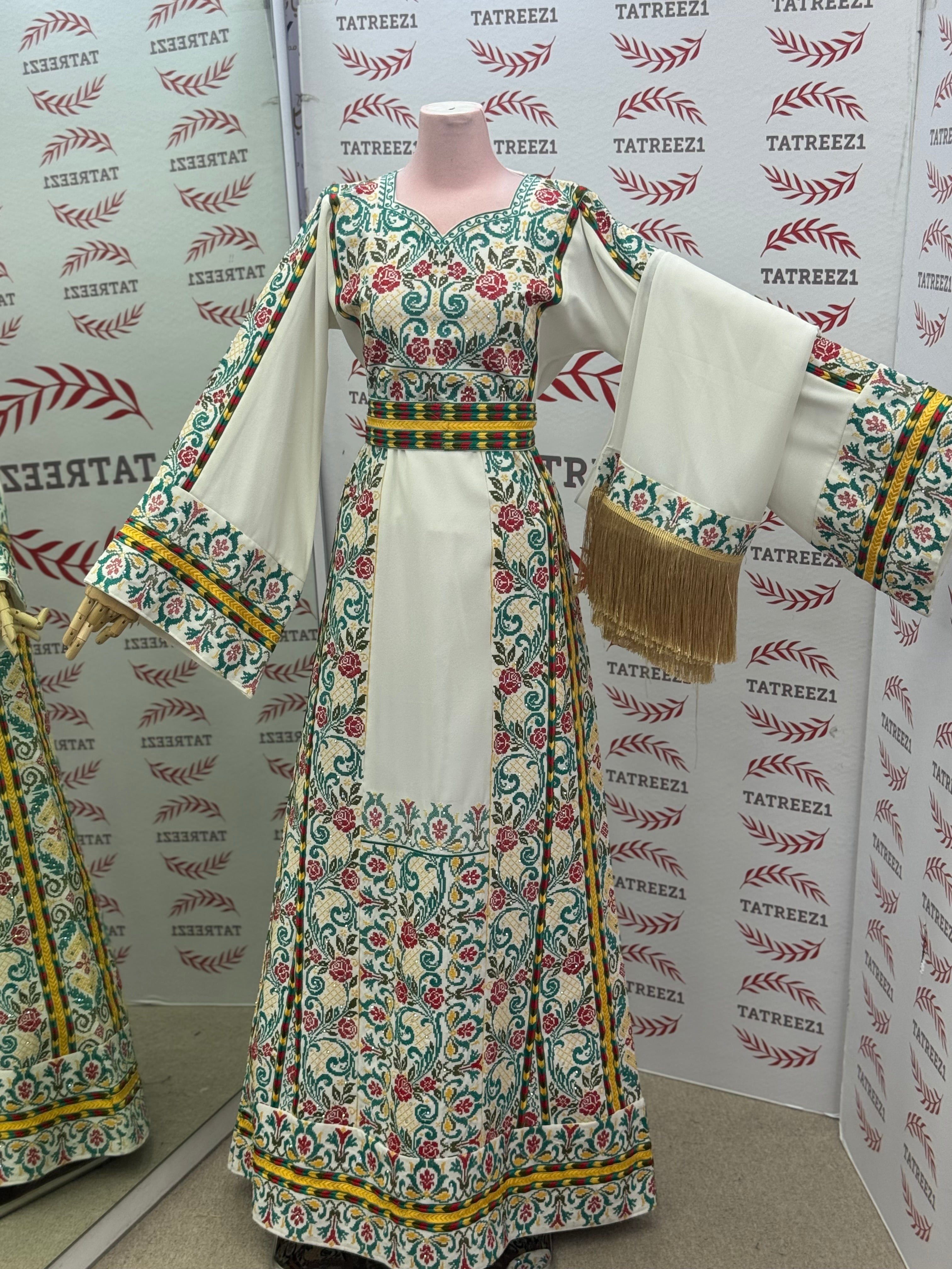 The Saffron Bloom Thobe Paired with the Matching Heritage Shawl