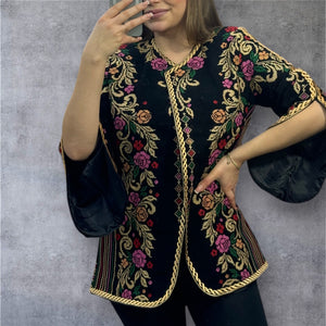 Stunning Long Jacket Gold Flowers Embroidery