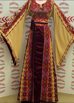 Load image into Gallery viewer, Luxury Traditional Palestinian Embroidered Dress Palestinian Thobe with Wide Sleeves and Belt
