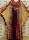 Luxury Traditional Palestinian Embroidered Dress Palestinian Thobe with Wide Sleeves and Belt
