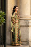 Green Embroidered Palestinian Thobe with Wide Sleeves