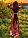 Th Maroon Velvet Malacca Embroidered Palestinian Fellahi Thobe