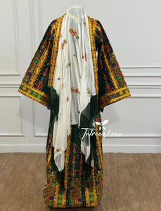 Traditional Palestinian Thobe – Royal Forest Green | Full Set with Headscarf