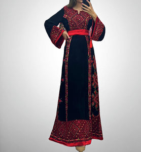 Black/Red Palstainen Embroidery Traditional Long Thoub