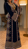Navy Embroidery Silk Velvet Stone Thobe