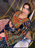 Blue Silk Light Velvet Traditional Embroidered Thoub With Matching Headpiece