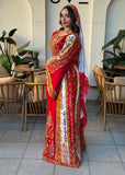 Traditional Palestinian Red Thobe with Intricate Embroidery – Machine Made with Matching Head Scarf