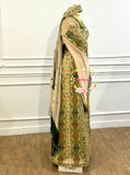Green Embroidery Traditional Palestinian Beige Thobe Machine Made with Matching Head Scarf