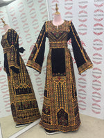 Load image into Gallery viewer, Golden Embroidery Silk Dark Brown Velvet Stone Thobe
