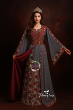 Load image into Gallery viewer, Royal Elegance Gray Thoub with Overskirt Thoub with Floral Embroidery
