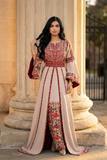 Light beige Elegance Thoub with Overskirt Thoub with Floral Embroidery