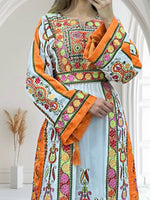 Load image into Gallery viewer, Yellow Embroidery Malacca Thoub  Wide Sleeve Elegant with Reversible Belt
