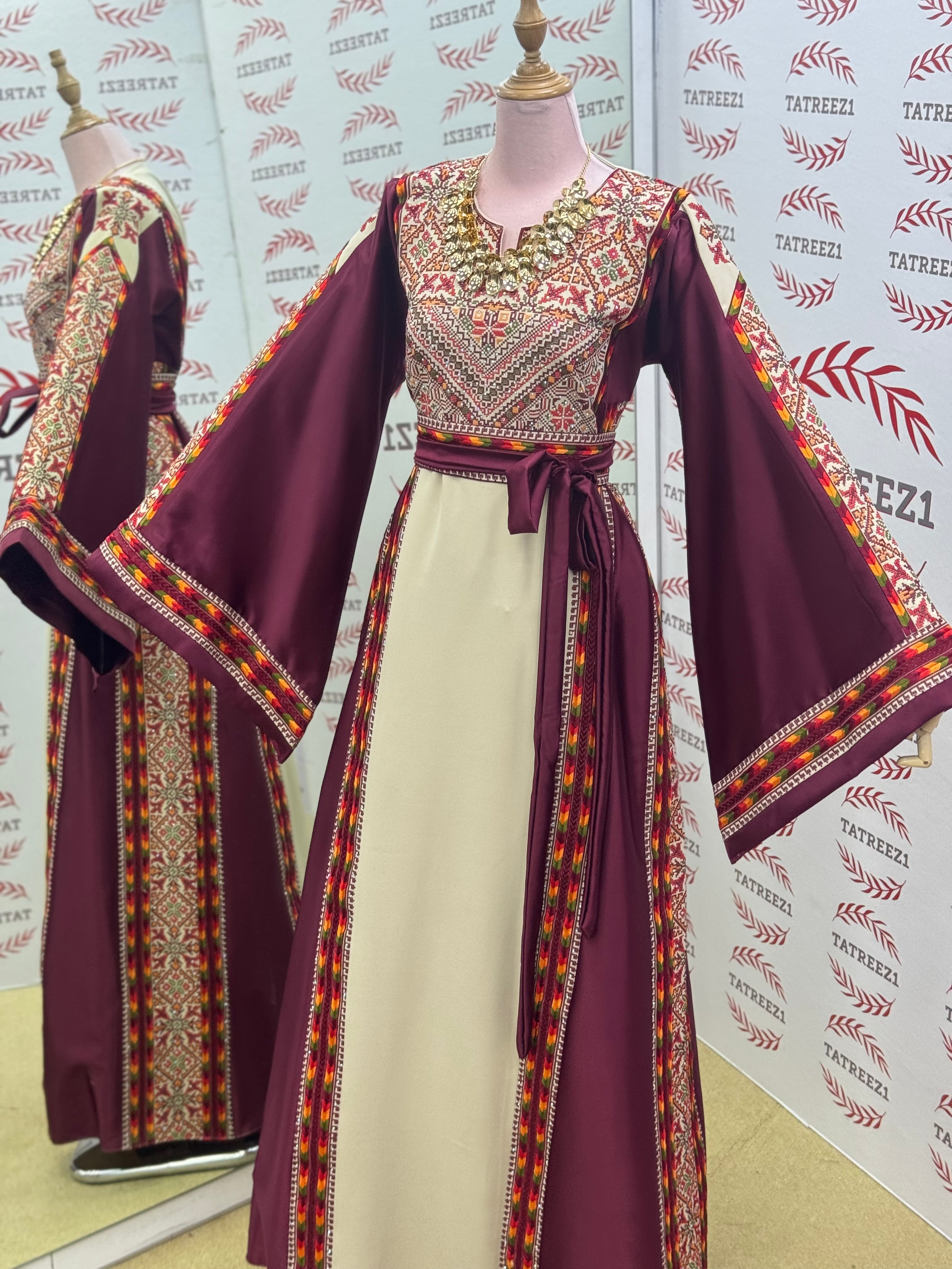 Simply Elegant Wide Sleeve Thoub Embroidered Palestinian Thobe