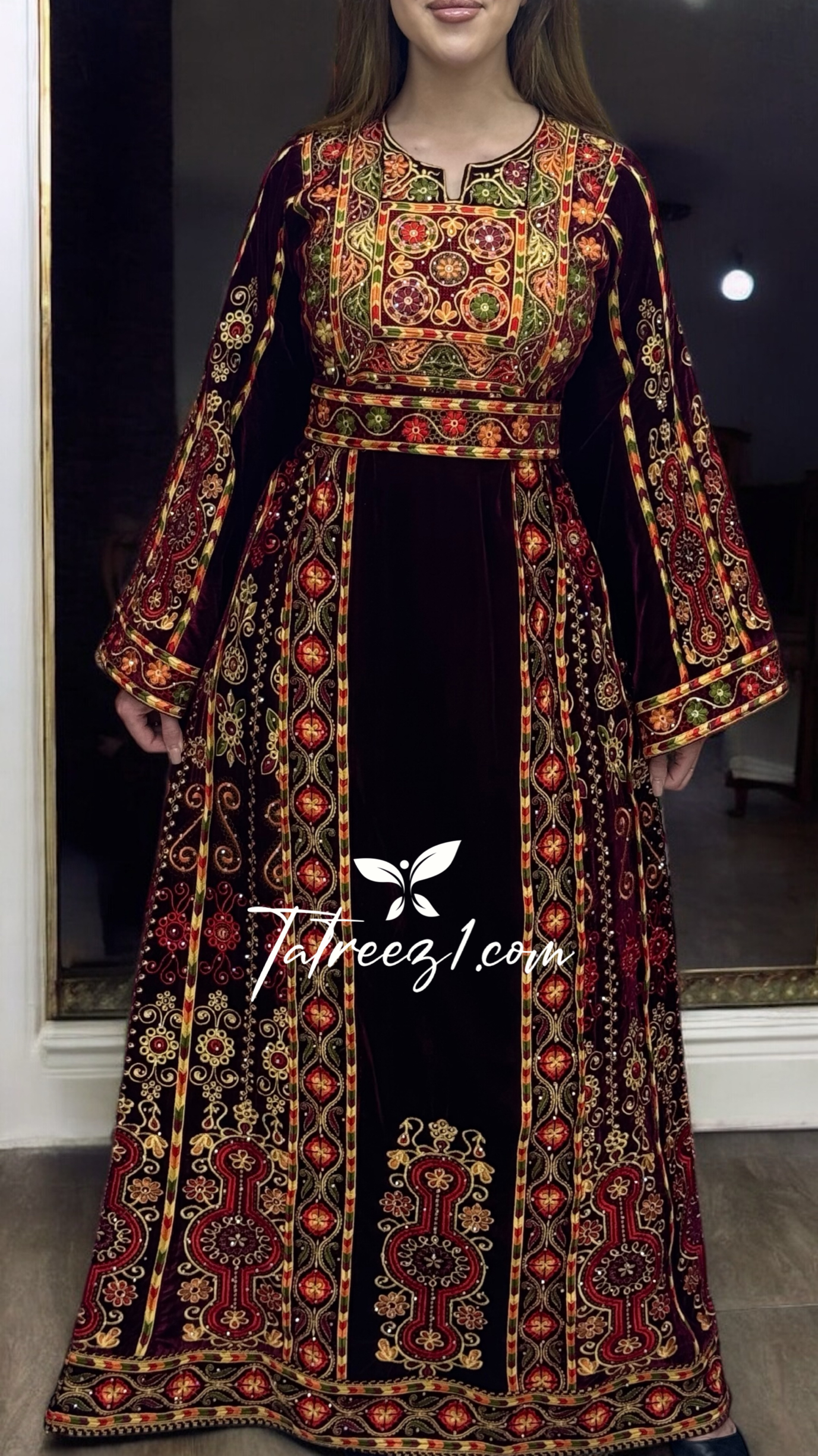 Malacca Maroon Emberoidery Velvet Stone Embroidery Thobe