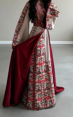 Load image into Gallery viewer, Light beige Elegance Thoub with Overskirt Thoub with Floral Embroidery
