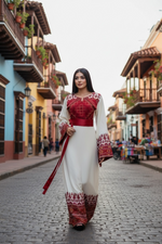 Load image into Gallery viewer, Stunning White Thoub Red Embroidered Palestinian Thobe
