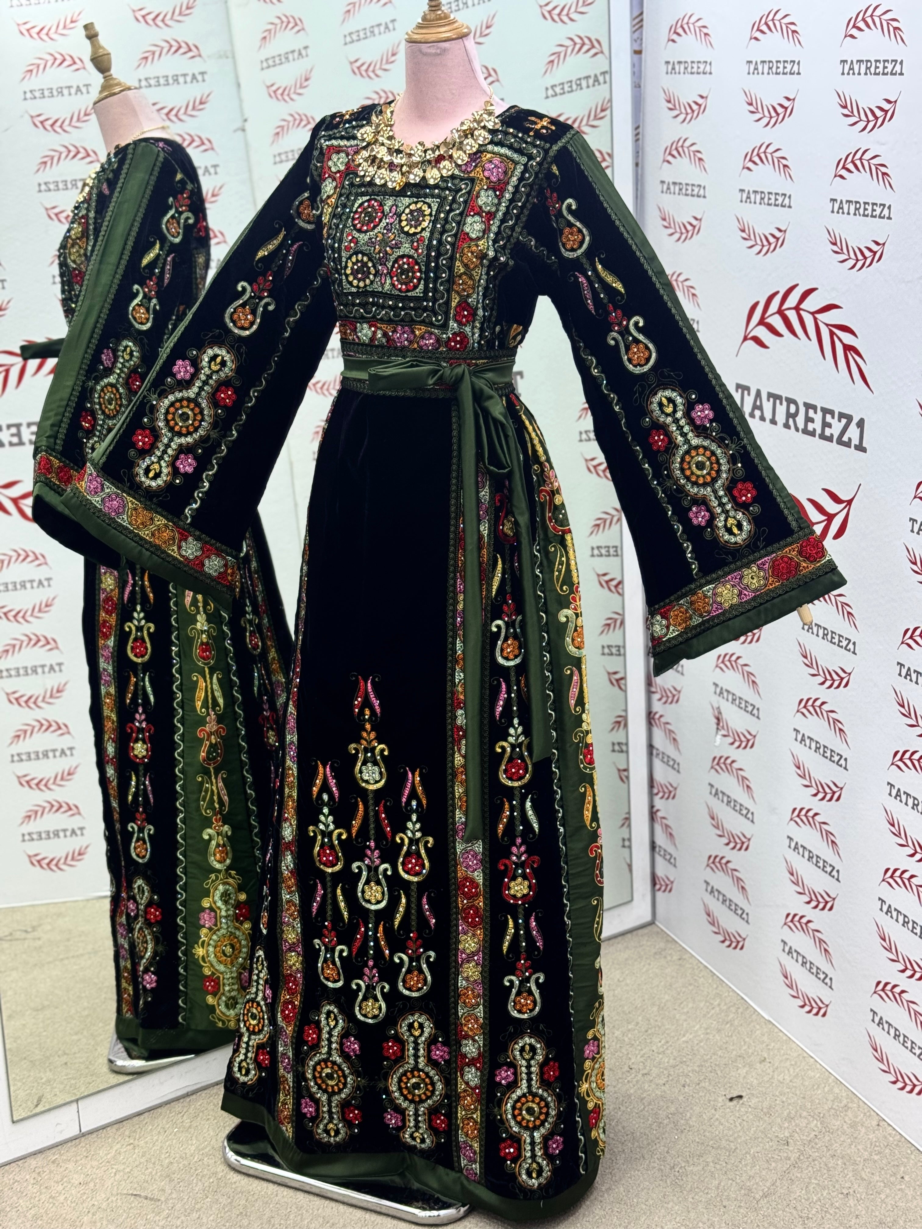 Midnight Velvet Malacca Embroidered Palestinian Fellahi Thobe