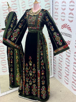 Load image into Gallery viewer, Midnight Velvet Malacca Embroidered Palestinian Fellahi Thobe
