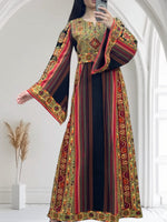 Load image into Gallery viewer, Majdalway Black With Orange Embroidered Palestinian Fellahi Thobe
