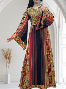 Majdalway Black With Orange Embroidered Palestinian Fellahi Thobe